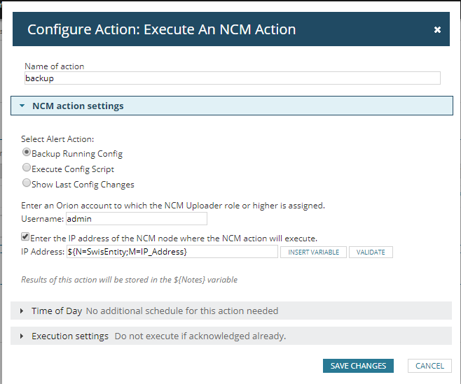 Configure Action: Execute An NCM Action
